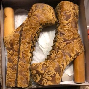 Vintage Jeffrey Campbell Bach velvet tapestry boot